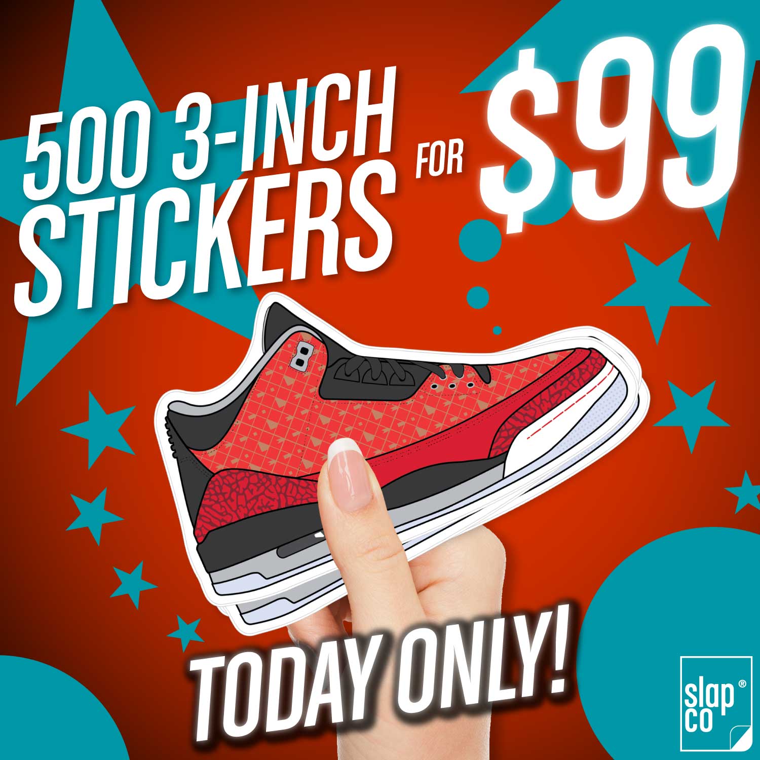 One Day Deal! 500 3-inch Custom Stickers for $99 - slapco