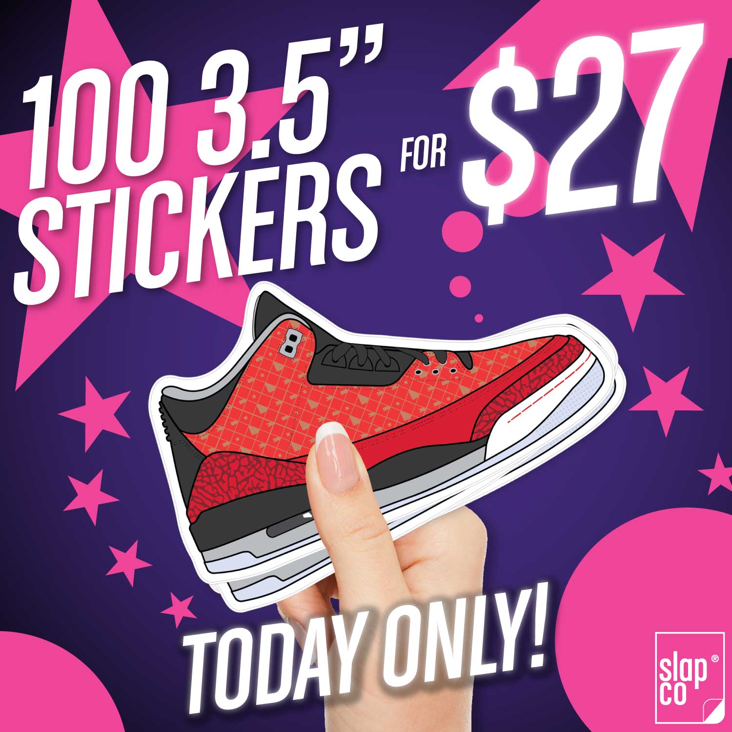 One Day Deal! 100 3.5-inch Custom Stickers for $27