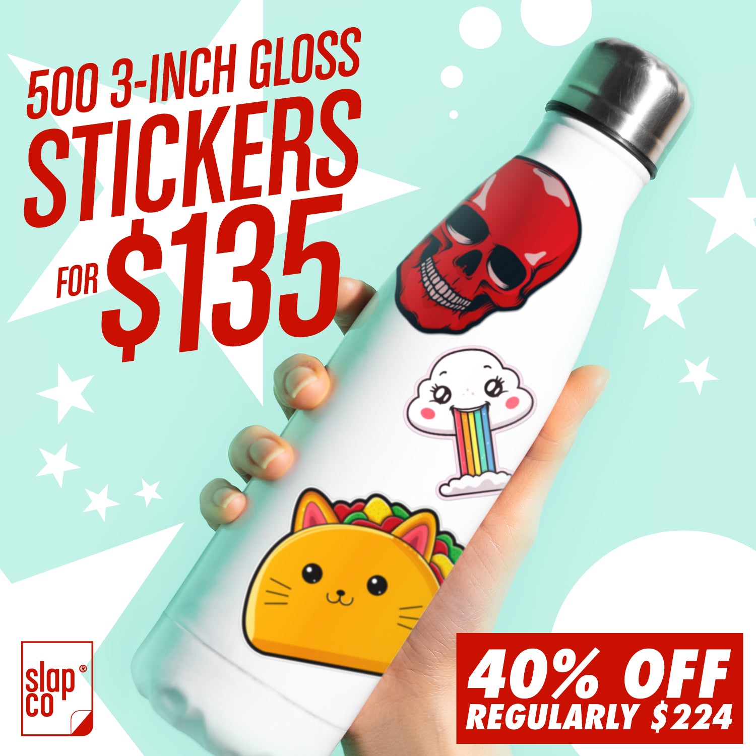 50 Custom 3-inch Stickers for $17 - slapco