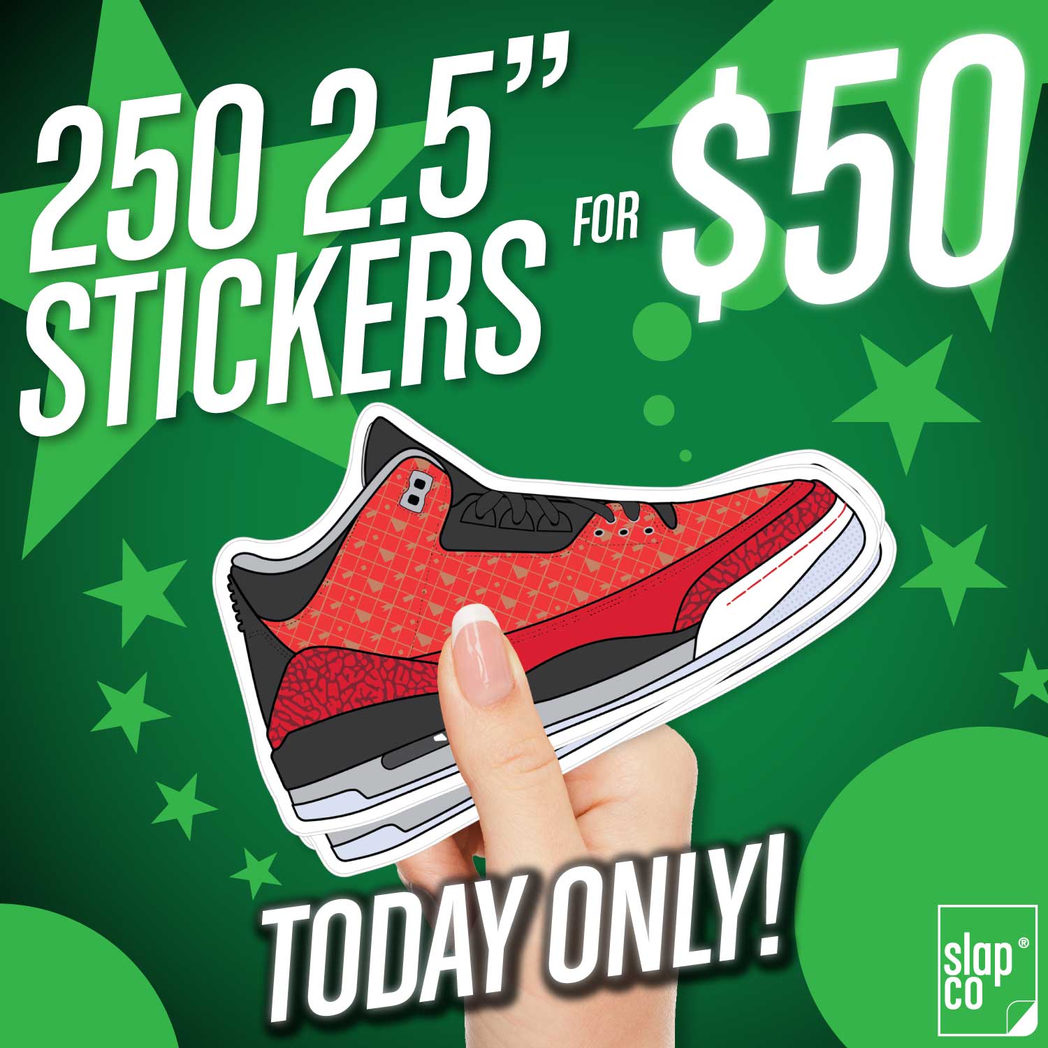 One Day Sticker Sale 250 2.5-inch Vinyl Stickers in Matte or Gloss for $50 - Slapco