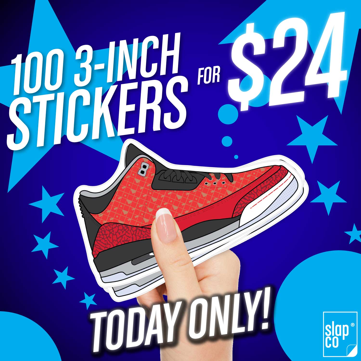One Day Deal! 100 3-inch Custom Stickers for $24