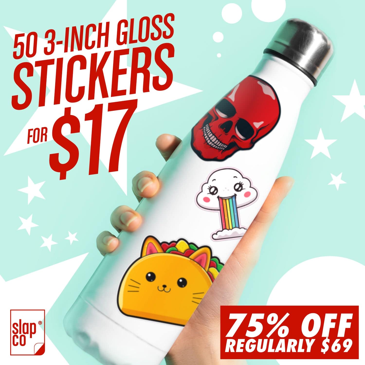 50 Custom 3-inch Stickers for $17