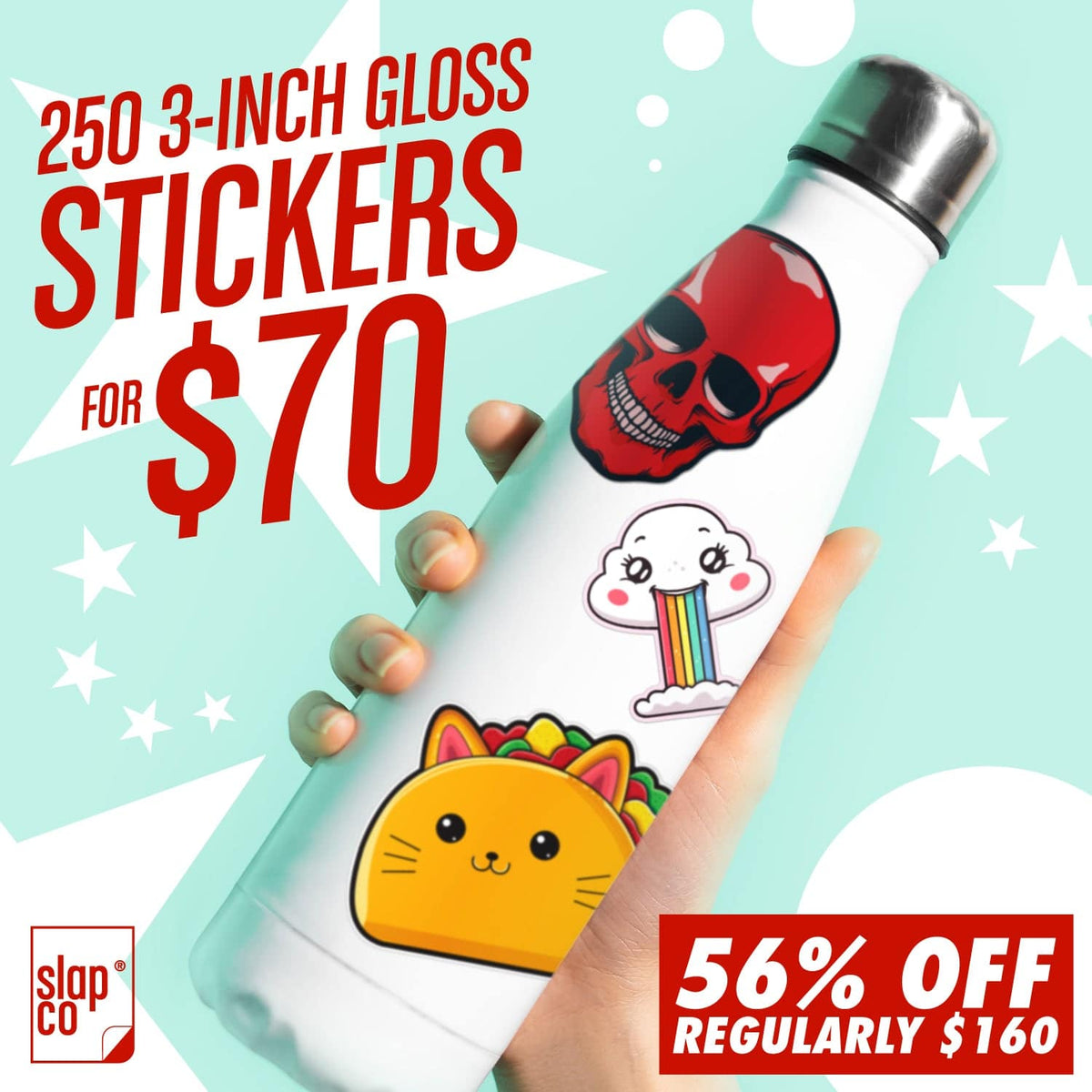 250 Custom 3-inch Stickers for $70